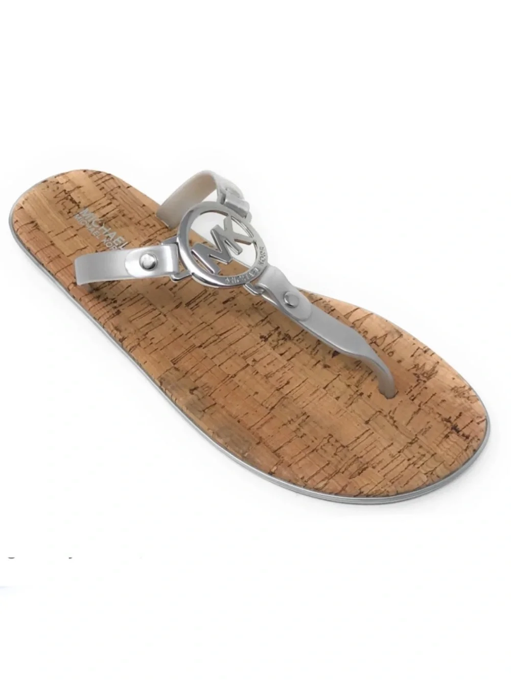 Michael Kors MK Charm Jelly PVC Flip Flop Thong Sandals in Silver Size 10